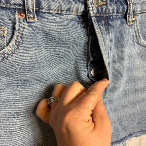 H&M Blue Jean Shorts with Frayed Hem and Mid-Thigh Length - Picture 3 of 5